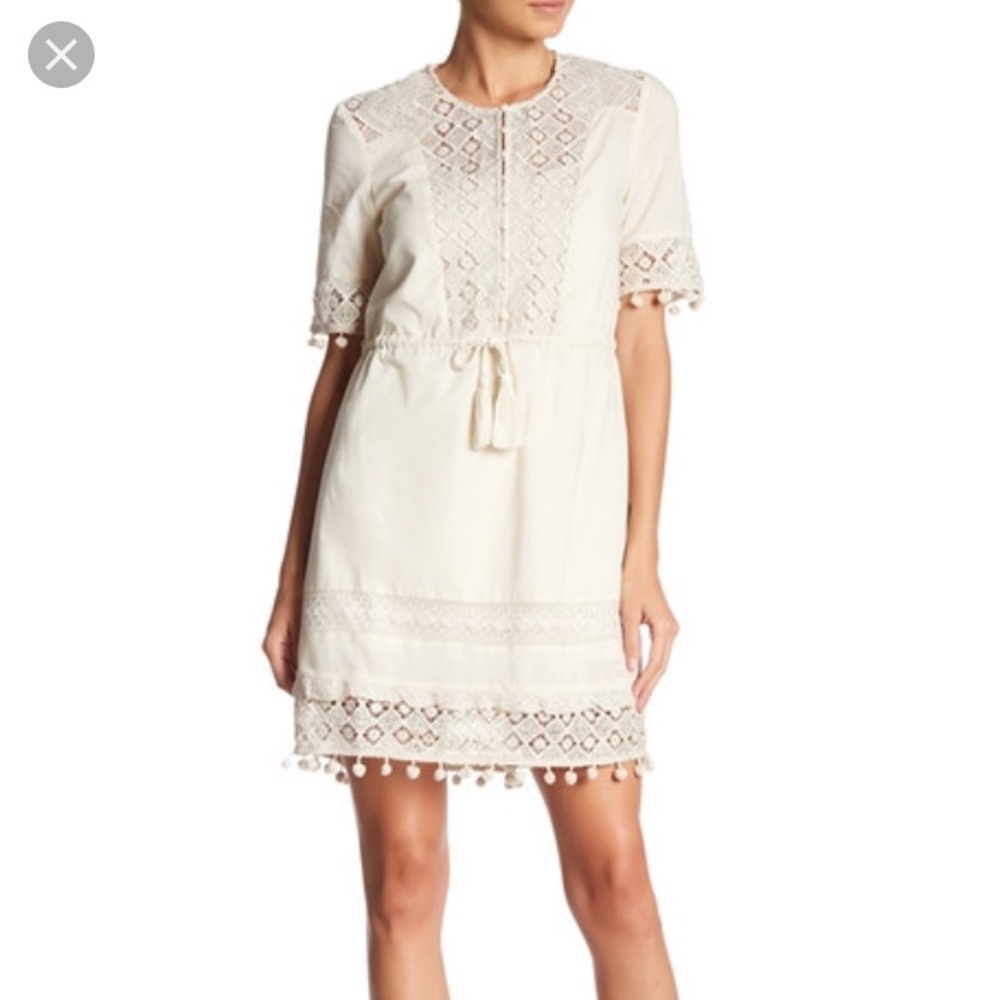 ISO French Connection Ivory Lace Pompom Dress 0